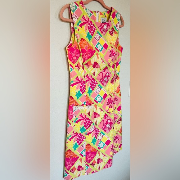 Lilly Pulitzer Rock a Hula Monkey Lined Sheath Dress Back Zip Pocket Cotton SZ 8 - Picture 2 of 10